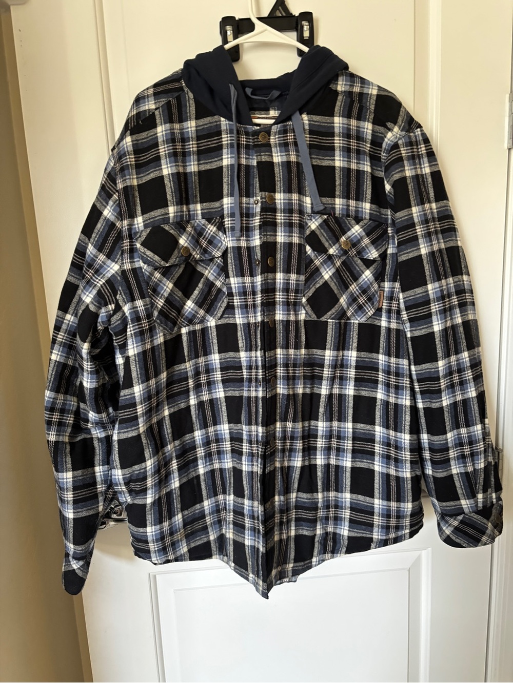 Target Men's Navy and Black Plaid Hooded Bomber Jacket